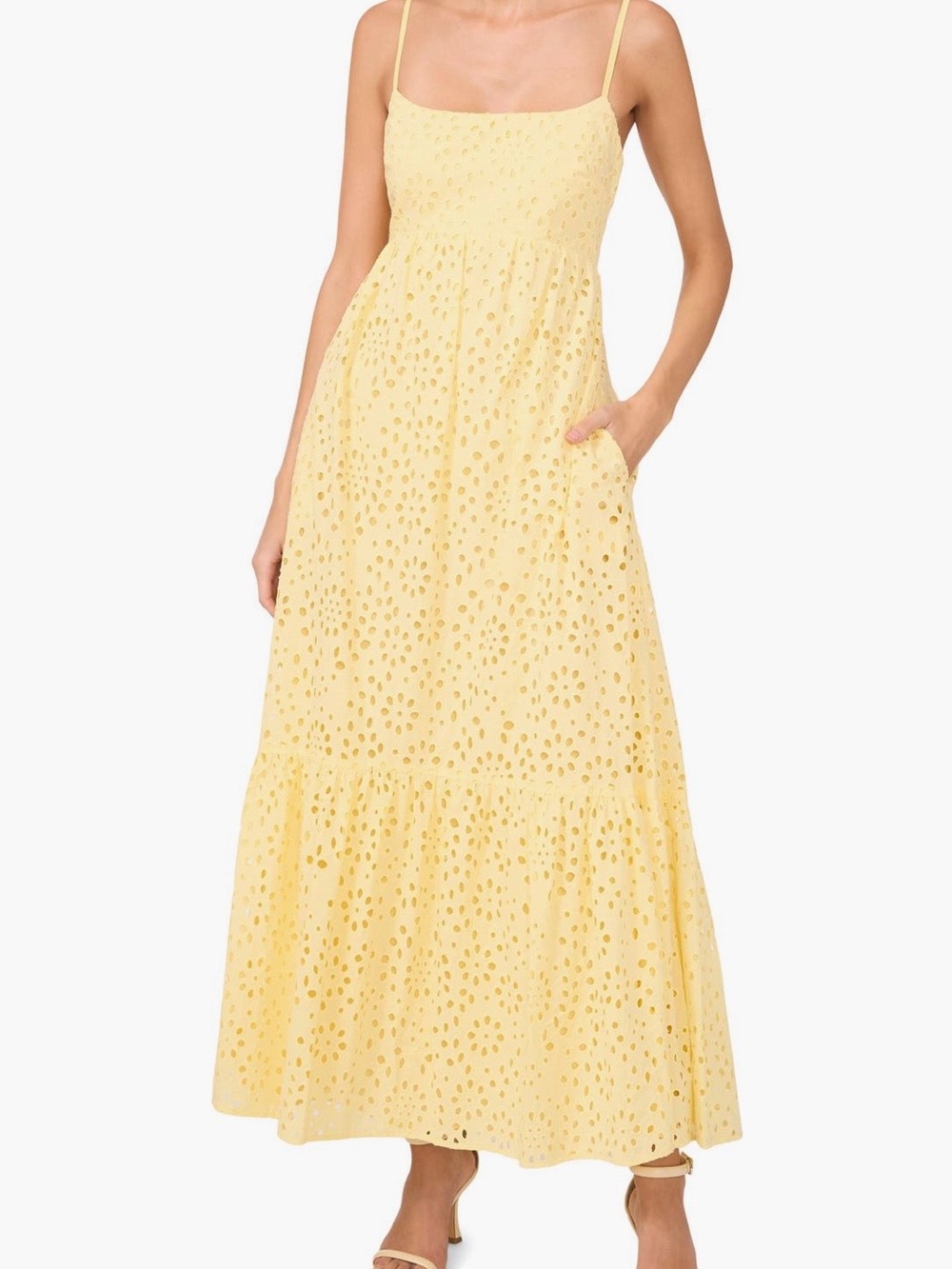 1. State Yellow Eyelet Maxi Dress with Spaghetti Straps